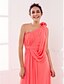 cheap Bridesmaid Dresses-Sheath / Column One Shoulder Floor Length Georgette Bridesmaid Dress with Sash / Ribbon / Draping / Flower