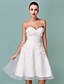 cheap Wedding Dresses-Reception Wedding Dresses A-Line Sweetheart Strapless Knee Length Satin Bridal Gowns With Ruched Flower 2024