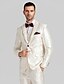 cheap Tuxedo Suits-White Polyester Tailored Fit Three-Piece Tuxedo
