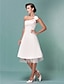 Χαμηλού Κόστους Νυφικά Φορέματα-Αίθουσα Φορεματα για γαμο Γραμμή Α Ένας Ώμος Καμιζόλα Λεπτές Τιράντες Μέχρι το γόνατο Σατέν Νυφικά φορέματα Με Λουλούδι Καλοκαίρι 2023 Γαμήλιο Πάρτυ, Γυναικεία Ρούχα