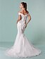 cheap The Wedding Store-Mermaid / Trumpet Wedding Dresses Off Shoulder Chapel Train Organza Short Sleeve with Beading Appliques Crystal Floral Pin 2022 / Removable train