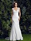 cheap Wedding Dresses-Wedding Dresses Mermaid / Trumpet V Neck Cap Sleeve Court Train Charmeuse Bridal Gowns With Beading Appliques 2024