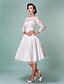 Χαμηλού Κόστους Νυφικά Φορέματα-Γραμμή Α Φορεματα για γαμο Bateau Neck Μέχρι το γόνατο Δαντέλα Τούλι 3/4 Μήκος Μανικιού Μικρά Άσπρα Φορέματα με Δαντέλα 2020 / Ψευδαίσθηση
