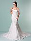 cheap The Wedding Store-Mermaid / Trumpet Wedding Dresses Off Shoulder Chapel Train Organza Short Sleeve with Beading Appliques Crystal Floral Pin 2022 / Removable train