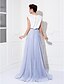 cheap Prom Dresses-A-Line Color Block Dress Holiday Cocktail Party Sweep / Brush Train Short Sleeve Jewel Neck Tulle with Buttons 2023