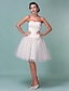 Χαμηλού Κόστους Νυφικά Φορέματα-Βραδινή τουαλέτα Φορεματα για γαμο Καρδιά Μέχρι το γόνατο Τούλι Στράπλες Επίσημα Καθημερινά Illusion Λεπτομέρειες με Ζώνη / Κορδέλα Λουλούδι Χιαστί 2020
