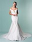 cheap The Wedding Store-Mermaid / Trumpet Wedding Dresses Off Shoulder Chapel Train Organza Short Sleeve with Beading Appliques Crystal Floral Pin 2022 / Removable train