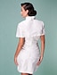 זול שמלות כלה-מעטפת \ עמוד שמלות חתונה סטרפלס קצר \ מיני טפטה שרוולים קצרים שמלות לבנות קטנות עם אסוף קפלים 2020 / Yes