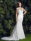 cheap Wedding Dresses-Wedding Dresses Mermaid / Trumpet V Neck Cap Sleeve Court Train Charmeuse Bridal Gowns With Beading Appliques 2024