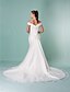 cheap The Wedding Store-Mermaid / Trumpet Wedding Dresses Off Shoulder Chapel Train Organza Short Sleeve with Beading Appliques Crystal Floral Pin 2022 / Removable train