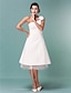 זול שמלות כלה-אולם שמלות חתונה גזרת A כתפיה אחת תחתונית כתפיות ספגטי באורך  הברך סאטן שמלות כלה עם פרח קיץ 2023 מסיבת חתונה, בגדי נשים