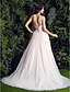 זול שמלות כלה-שמלות חתונה גזרת A לב (סוויטהארט) ללא שרוולים שובל קורט טול שמלות כלה עם כפתור בד בהצלבה 2023