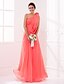 cheap Bridesmaid Dresses-Sheath / Column One Shoulder Floor Length Georgette Bridesmaid Dress with Sash / Ribbon / Draping / Flower