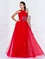 cheap Special Occasion Dresses-Sheath / Column Open Back Dress Formal Evening Military Ball Floor Length Sleeveless High Neck Tulle with Criss Cross Beading Appliques 2023