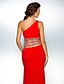 cheap Evening Dresses-Formal Evening / Military Ball Dress - Ruby Plus Sizes / Petite Sheath/Column One Shoulder Floor-length Polyester