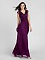 cheap Bridesmaid Dresses-Sheath / Column V Neck Floor Length Chiffon Bridesmaid Dress with Sash / Ribbon / Ruched