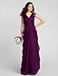 cheap Bridesmaid Dresses-Sheath / Column V Neck Floor Length Chiffon Bridesmaid Dress with Sash / Ribbon / Ruched