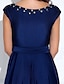 cheap Cocktail Dresses-A-Line Cute Holiday Homecoming Cocktail Party Dress Jewel Neck Short Sleeve Asymmetrical Jersey with Sash / Ribbon Crystals Beading