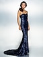Χαμηλού Κόστους Βραδινά Φορέματα-Τρομπέτα / Γοργόνα Κομψό Φόρεμα Επίσημο Βραδινό Ουρά μέτριου μήκους Αμάνικο Καρδιά Με πούλιες με Πούλιες 2023