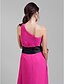 cheap The Wedding Store-Sheath / Column Bridesmaid Dress One Shoulder Sleeveless Color Block Floor Length Chiffon with Sash / Ribbon / Pleats / Draping 2022