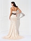 cheap Special Occasion Dresses-Mermaid / Trumpet Elegant Dress Formal Evening Military Ball Sweep / Brush Train Sleeveless Strapless Lace with Sash / Ribbon Draping 2023