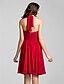 זול שמלות שושבינה-גזרת A שמלה לשושבינה  צוואר הלטר ללא שרוולים גב פתוח באורך  הברך שיפון עם בד בהצלבה / אסוף 2022