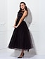 cheap Cocktail Dresses-A-Line Cocktail Black Dress Vintage Dress Halloween Ankle Length Sleeveless One Shoulder Wednesday Addams Family Tulle with Pleats Pattern / Print 2024
