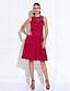 Χαμηλού Κόστους Φορέματα ειδικών περιστάσεων-Γραμμή Α Εφαρμοστό &amp; Εμβαζέ Φόρεμα Αργίες Καλωσόρισμα Μέχρι το γόνατο Αμάνικο Λαιμός ψευδαίσθησης Σιφόν με Δαντέλα Πλισέ 2024