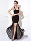 Χαμηλού Κόστους Φορέματα Χορού Αποφοίτησης-Ίσια Γραμμή Μικρό Μαύρο Φόρεμα Κοκτέιλ Πάρτι Χοροεσπερίδα Φόρεμα Λουριά Κάτω από το γόνατο Σιφόν Ελαστικό Σατέν με Πιασίματα 2021