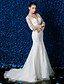 cheap Wedding Dresses-Mermaid / Trumpet V Neck Sweep / Brush Train Lace / Tulle Made-To-Measure Wedding Dresses with Beading / Sash / Ribbon by LAN TING BRIDE® / Illusion Sleeve