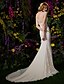cheap Wedding Dresses-Mermaid / Trumpet Scoop Neck Chapel Train Lace / Georgette Made-To-Measure Wedding Dresses with Beading / Appliques / Criss-Cross by LAN TING BRIDE® / See-Through