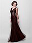 cheap Mother of the Bride Dresses-Sheath / Column Dress Floor Length 3/4 Length Sleeve V Neck Tulle with Crystals Side Draping 2023