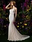 cheap Wedding Dresses-Mermaid / Trumpet Scoop Neck Chapel Train Lace / Georgette Made-To-Measure Wedding Dresses with Beading / Appliques / Criss-Cross by LAN TING BRIDE® / See-Through