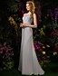 cheap Bridesmaid Dresses-A-Line Jewel Neck Sweep / Brush Train Lace / Georgette Bridesmaid Dress with Lace / Buttons / Criss Cross / See Through