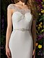 cheap Wedding Dresses-Mermaid / Trumpet Scoop Neck Chapel Train Lace / Georgette Made-To-Measure Wedding Dresses with Beading / Appliques / Criss-Cross by LAN TING BRIDE® / See-Through