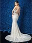 Χαμηλού Κόστους Νυφικά Φορέματα-Τρομπέτα / Γοργόνα Illusion Seckline Μακριά ουρά Δαντέλα Φορέματα γάμου φτιαγμένα στο μέτρο με Διακοσμητικά Επιράμματα / Κουμπί με LAN TING BRIDE® / Σι-θρου