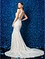 olcso Menyasszonyi ruhák-Sellő fazon Illúziós nyakpánt Kápolna uszály Csipke Made-to-measure esküvői ruhák val vel Rátétek / Gomb által LAN TING BRIDE® / Átlátszó