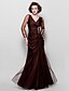 cheap Mother of the Bride Dresses-Sheath / Column Dress Floor Length 3/4 Length Sleeve V Neck Tulle with Crystals Side Draping 2023