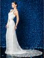 cheap Wedding Dresses-Sheath / Column Halter Neck Court Train Lace Made-To-Measure Wedding Dresses with by LAN TING BRIDE®