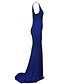 baratos Vestidos de mulher-Mulheres Vestidos De Sereia / Trompete Sem Manga Sólido Todas as Estações Decote Canoa Festa Preto Azul Real S M L / Longo