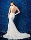 cheap Wedding Dresses-Mermaid / Trumpet Illusion Neck Chapel Train Lace Made-To-Measure Wedding Dresses with Appliques / Button by LAN TING BRIDE® / See-Through