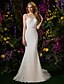 cheap Wedding Dresses-Mermaid / Trumpet Scoop Neck Chapel Train Lace / Georgette Made-To-Measure Wedding Dresses with Beading / Appliques / Criss-Cross by LAN TING BRIDE® / See-Through