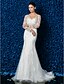 cheap Wedding Dresses-Mermaid / Trumpet V Neck Sweep / Brush Train Lace / Tulle Made-To-Measure Wedding Dresses with Beading / Sash / Ribbon by LAN TING BRIDE® / Illusion Sleeve