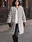 Недорогие Женская одежда из кожи и меха-Зима Пальто с мехом Длинный рукав Искусственный мех Серый