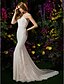 cheap Wedding Dresses-Mermaid / Trumpet Scoop Neck Chapel Train Lace / Georgette Made-To-Measure Wedding Dresses with Beading / Appliques / Criss-Cross by LAN TING BRIDE® / See-Through