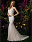 cheap Wedding Dresses-Mermaid / Trumpet Scoop Neck Chapel Train Lace / Georgette Made-To-Measure Wedding Dresses with Beading / Appliques / Criss-Cross by LAN TING BRIDE® / See-Through