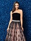 cheap Special Occasion Dresses-Ball Gown Color Block Prom Formal Evening Dress Strapless Sleeveless Floor Length Lace Velvet with Lace Crystal Brooch 2020