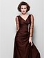 cheap Mother of the Bride Dresses-Sheath / Column Dress Floor Length 3/4 Length Sleeve V Neck Tulle with Crystals Side Draping 2023