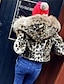 billiga Dampälsar och läder-Dam Utekväll Vintage Vinter Kort Fur Coat, Leopard Huva Långärmad Brun