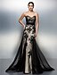 Χαμηλού Κόστους Φορέματα Χορού Αποφοίτησης-Γραμμή Α Μπλοκ χρωμάτων Χοροεσπερίδα Επίσημο Βραδινό Φόρεμα Καρδιά Αμάνικο Ουρά Δαντέλα πάνω από τούλι με Πιασίματα 2020